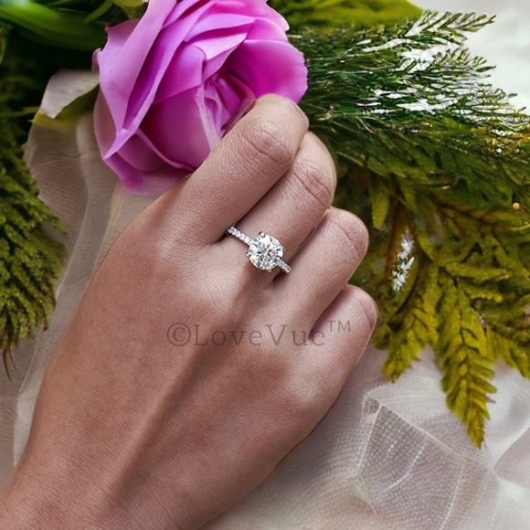 Certified 3ct. t.w. Diamond Moissanite Solitaire Pave Accent Wedding Ring - Picture 4 of 14